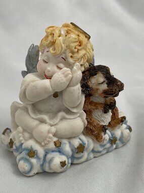 Vintage RARE 1996 Heavenly Angels Angel and Dog Angel Ceramic Figurine